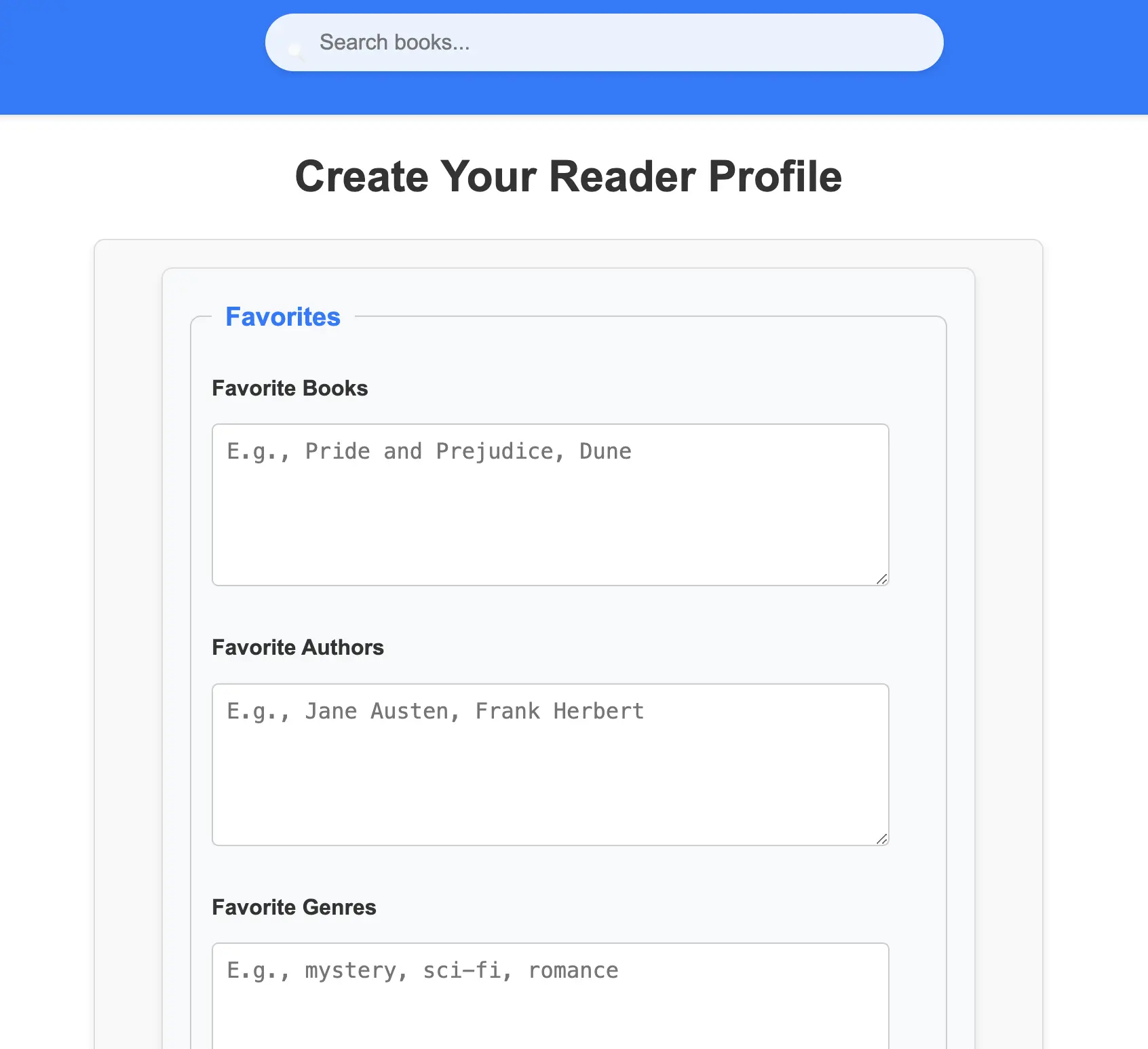 Reader Profile Input Form